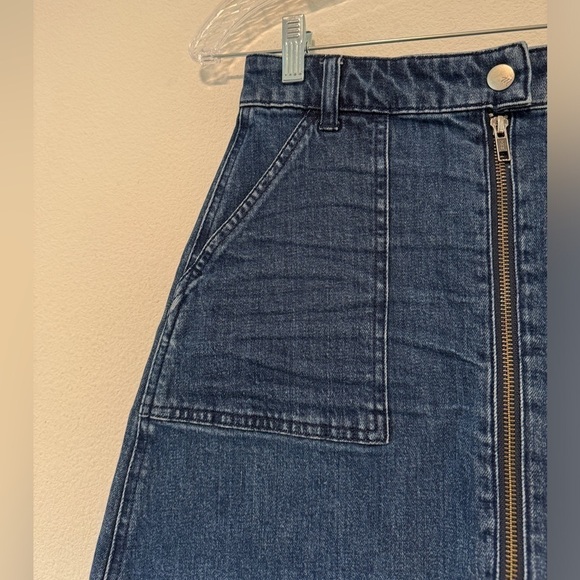 Madewell Utility Denim Zipper Front 70s Hippie Mini Blue Jean Skirt Size 26 - Picture 3 of 12